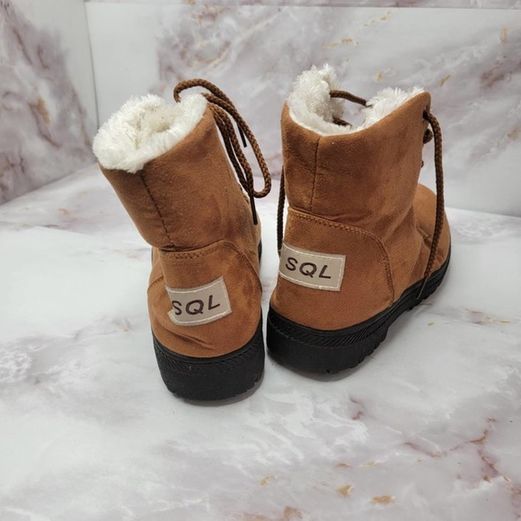 SQL Tie up sherpa interior faux suede combat boots - Picture 7 of 11